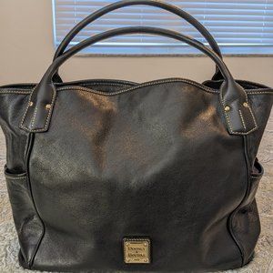 Rare Vtg Dooney & Bourke Lge Blk Florentine Leather Kristen Bag With Brass